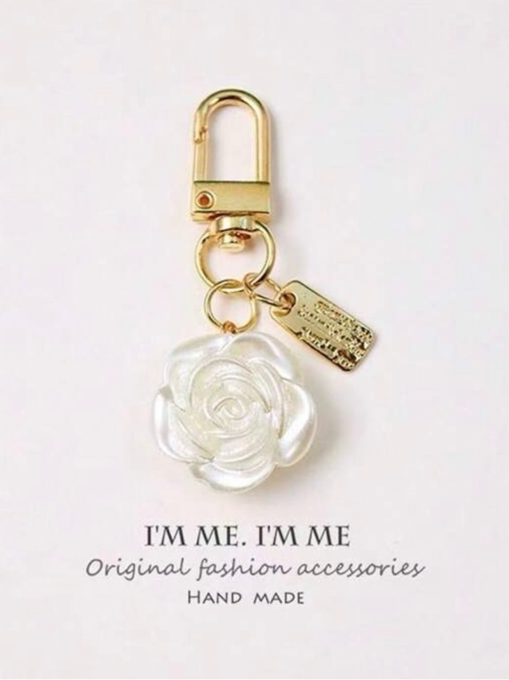 NWT Pearlescent Textured Gold-Tone Alloy Metal Flower Bag Charm | Keychain